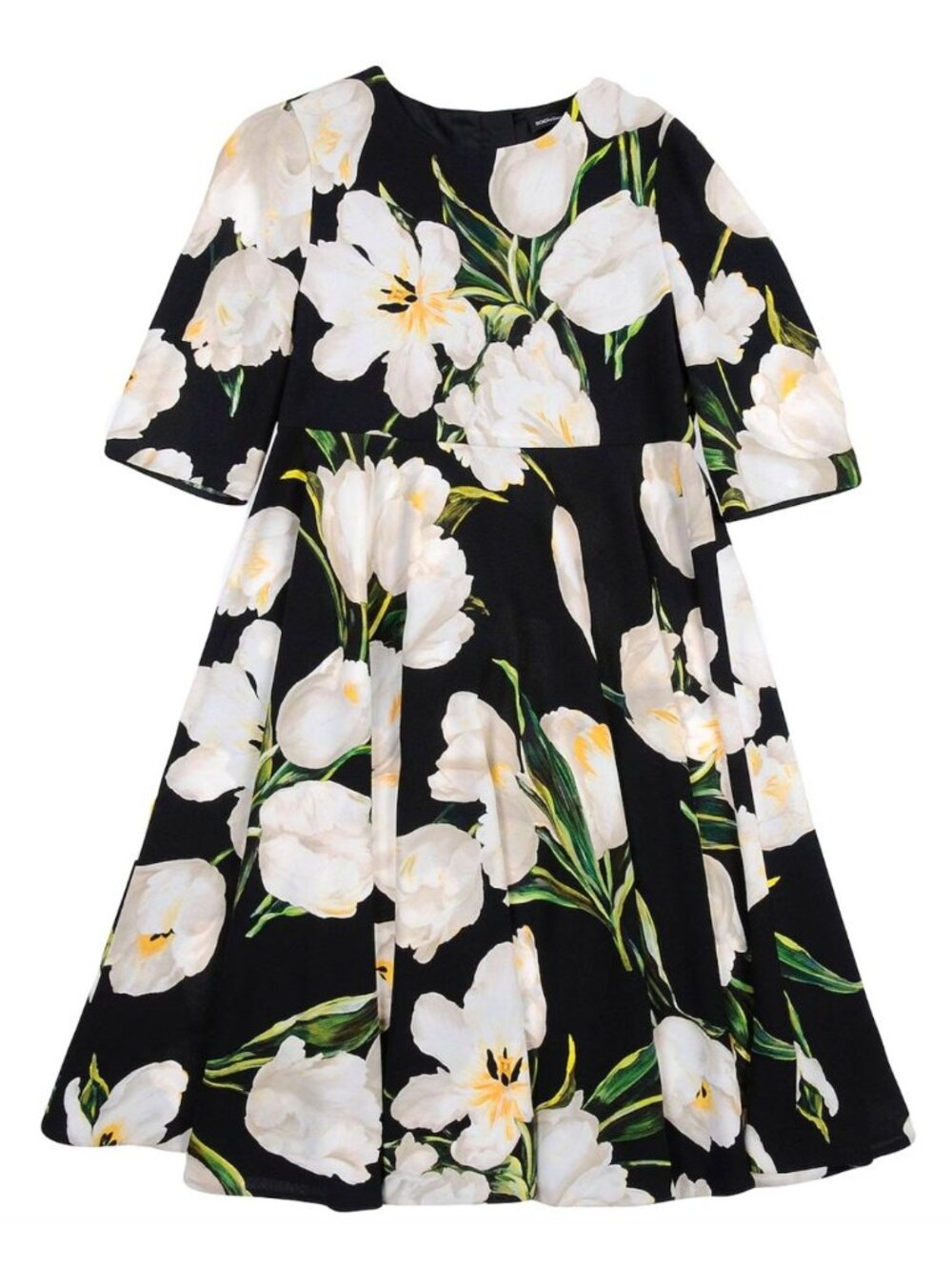 Dolce & Gabbana Kids Girls Floral Print Dress Black White Size 4